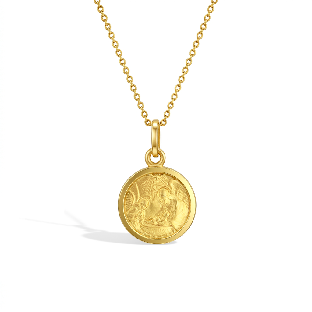 Baptism Medal 11mm Toddler/Kids Necklace Religious - Gold Plated Sterling Silver