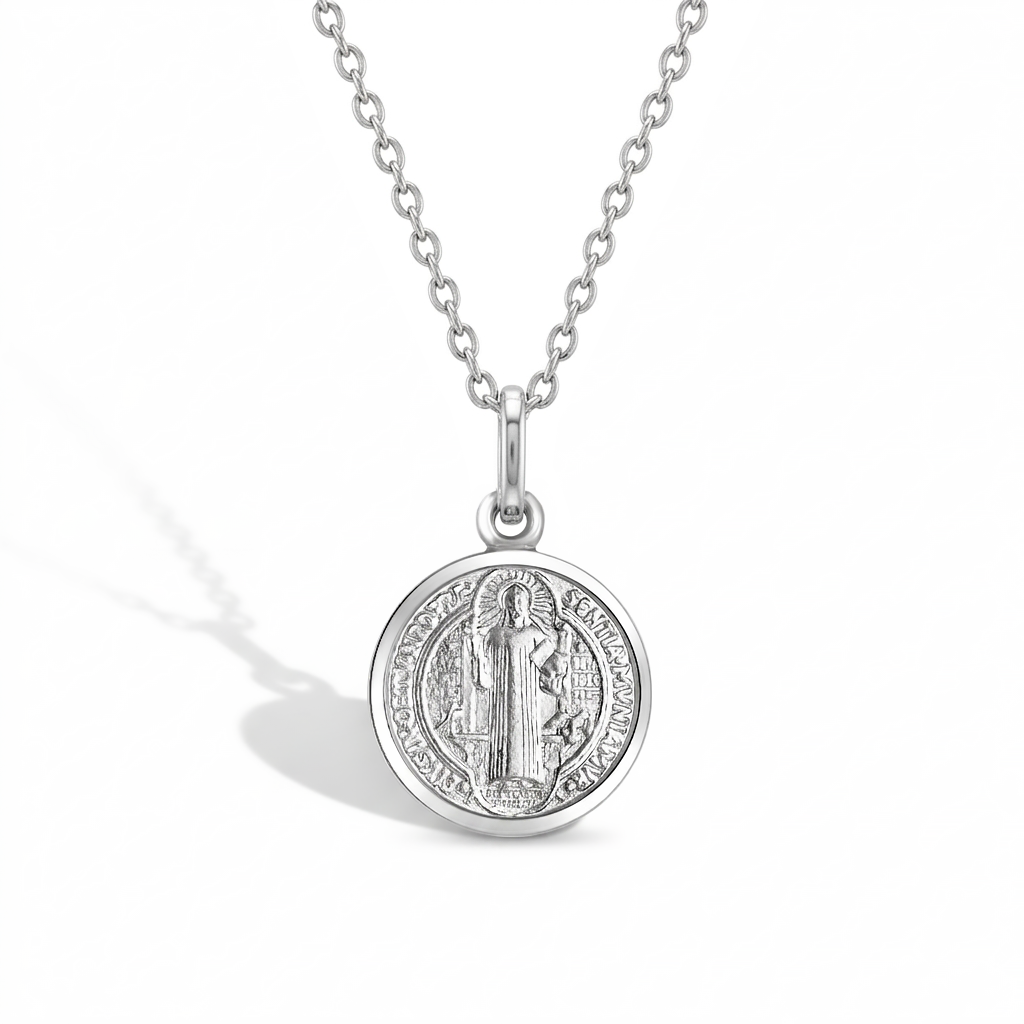 Saint Benedict Medal 13mm Toddler/Kids Necklace Religious - Sterling Silver