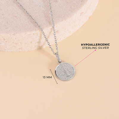 Saint Benedict Medal 13mm Toddler/Kids Necklace Religious - Sterling Silver