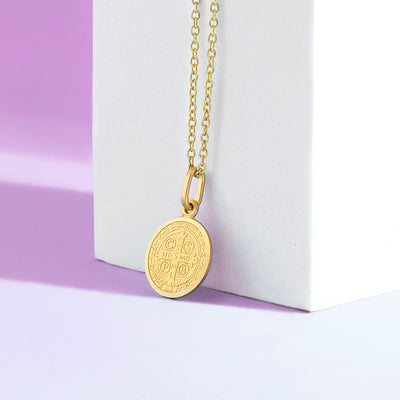Saint Benedict Medal 13mm Toddler/Kids Necklace Religious - 14k Gold Over Sterling Silver