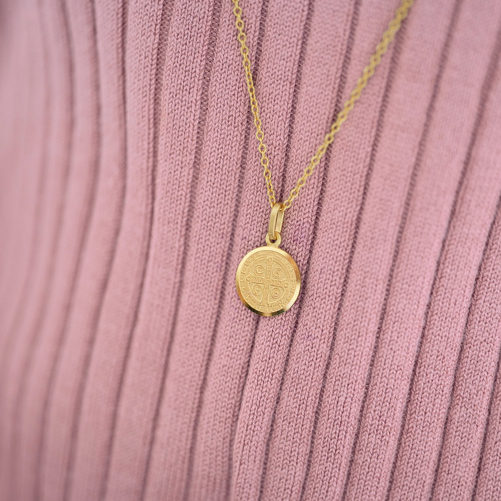 Saint Benedict Medal 13mm Toddler/Kids Necklace Religious - 14k Gold Over Sterling Silver