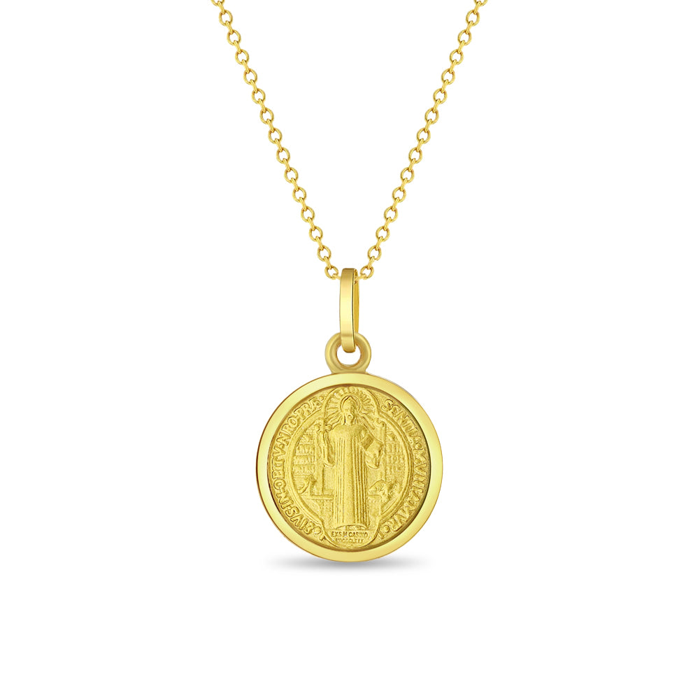 Saint Benedict Medal 13mm Toddler/Kids Necklace Religious - 14k Gold Over Sterling Silver