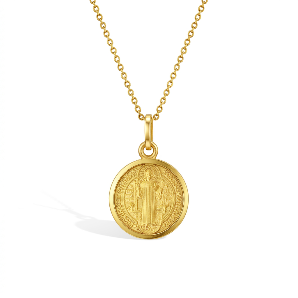Saint Benedict Medal 13mm Toddler/Kids Necklace Religious - Gold Plated Sterling Silver