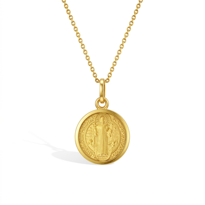 Saint Benedict Medal 13mm Toddler/Kids Necklace Religious - Gold Plated Sterling Silver