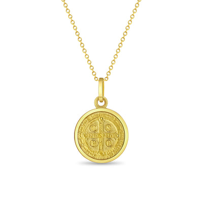 Saint Benedict Medal 13mm Toddler/Kids Necklace Religious - Gold Plated Sterling Silver