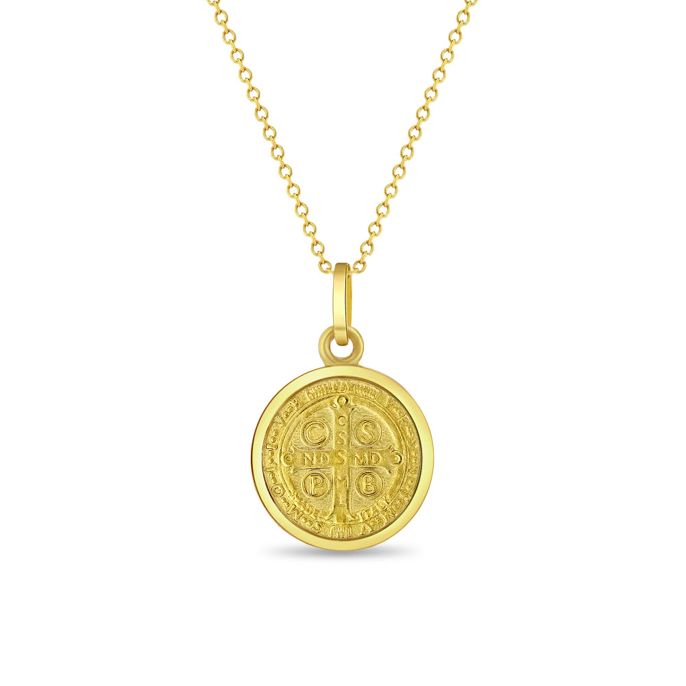Saint Benedict Medal 13mm Toddler/Kids Necklace Religious - 14k Gold Over Sterling Silver