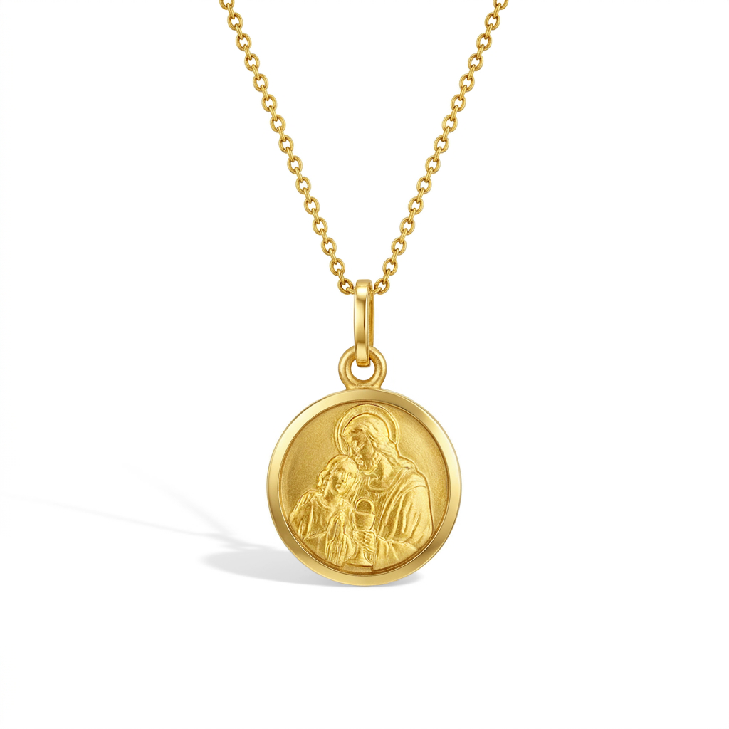 First Communion Medal 13mm Toddler/Kids Necklace Religious - Gold Plated Sterling Silver