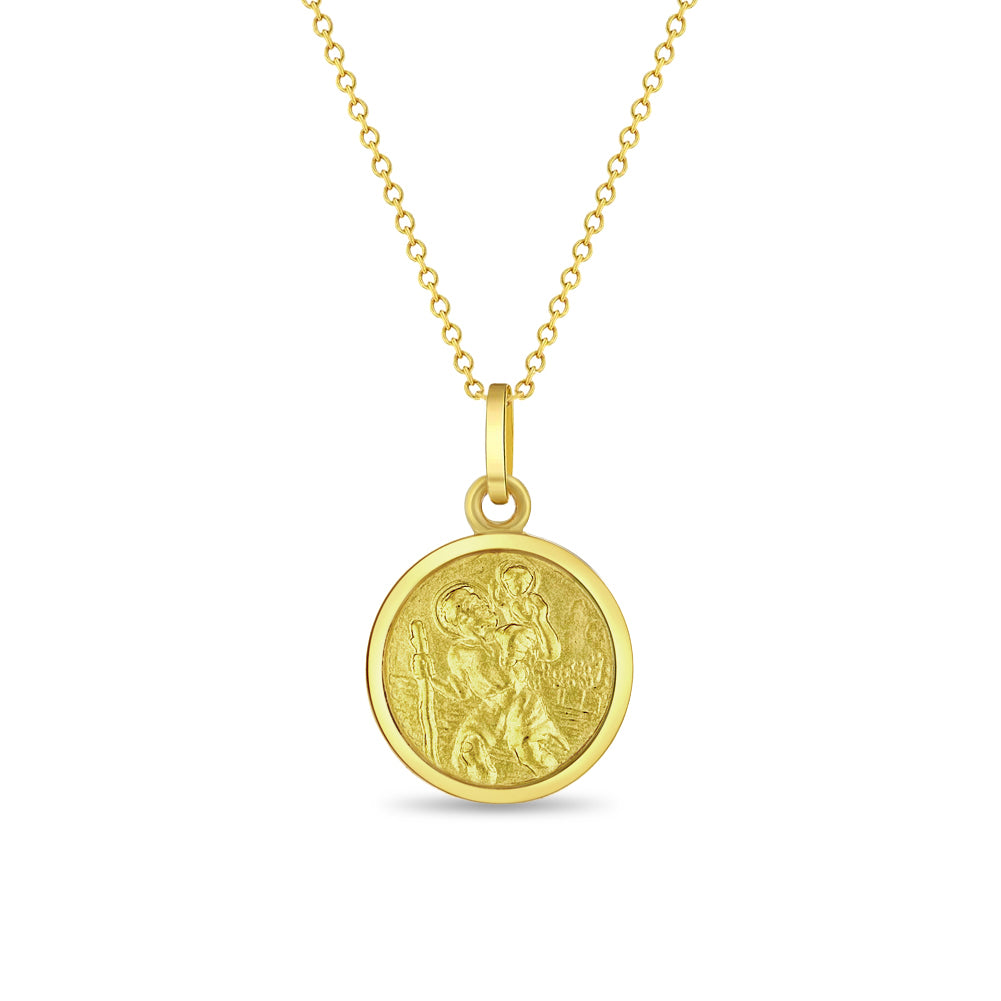 Saint Christopher Guardian Medal 13mm Toddler/Kids Necklace Religious - 14k Gold Over Sterling Silver