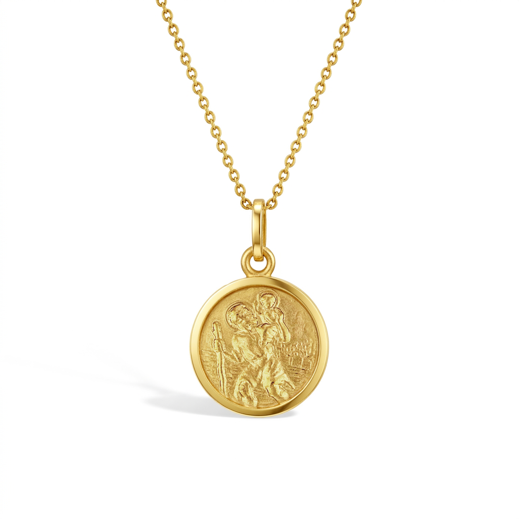 Saint Christopher Guardian Medal 13mm Toddler/Kids Necklace Religious - 14k Gold Over Sterling Silver