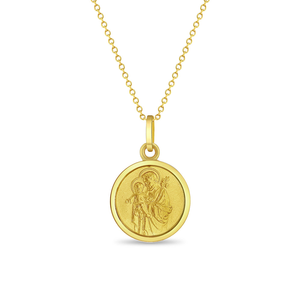 Saint Joseph Medal 13mm Toddler/Kids Necklace Religious - 14k Gold Over Sterling Silver