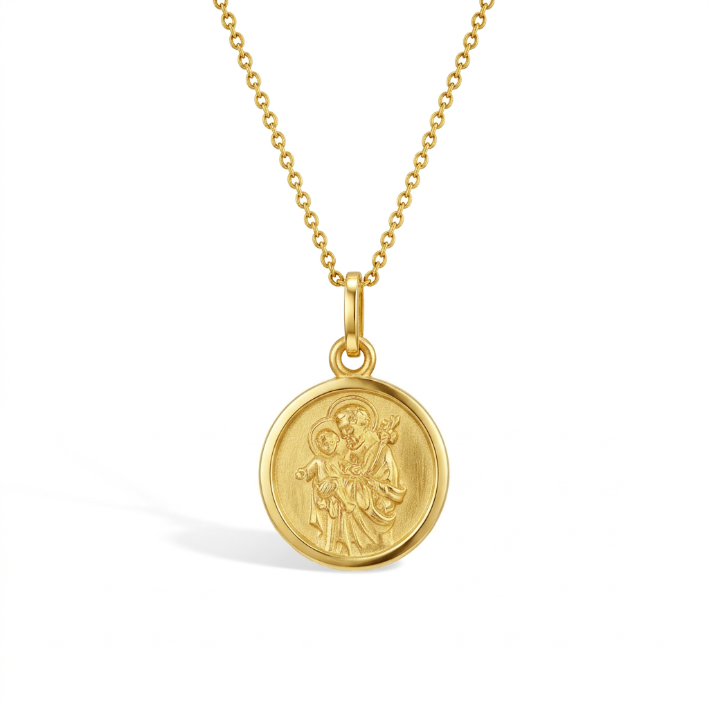 Saint Joseph Medal 13mm Toddler/Kids Necklace Religious - 14k Gold Over Sterling Silver