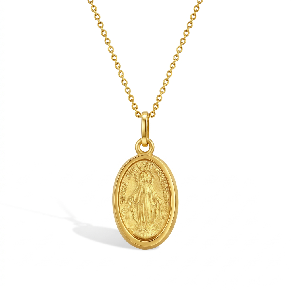 Miraculous Virgin Mary Toddler/Kids Necklace Religious - Gold Plated Sterling Silver