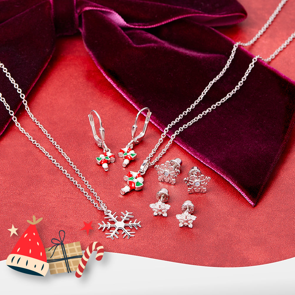 Winter Christmas Snowflake Kids / Children's / Girls Earrings Screw Back - Sterling Silver