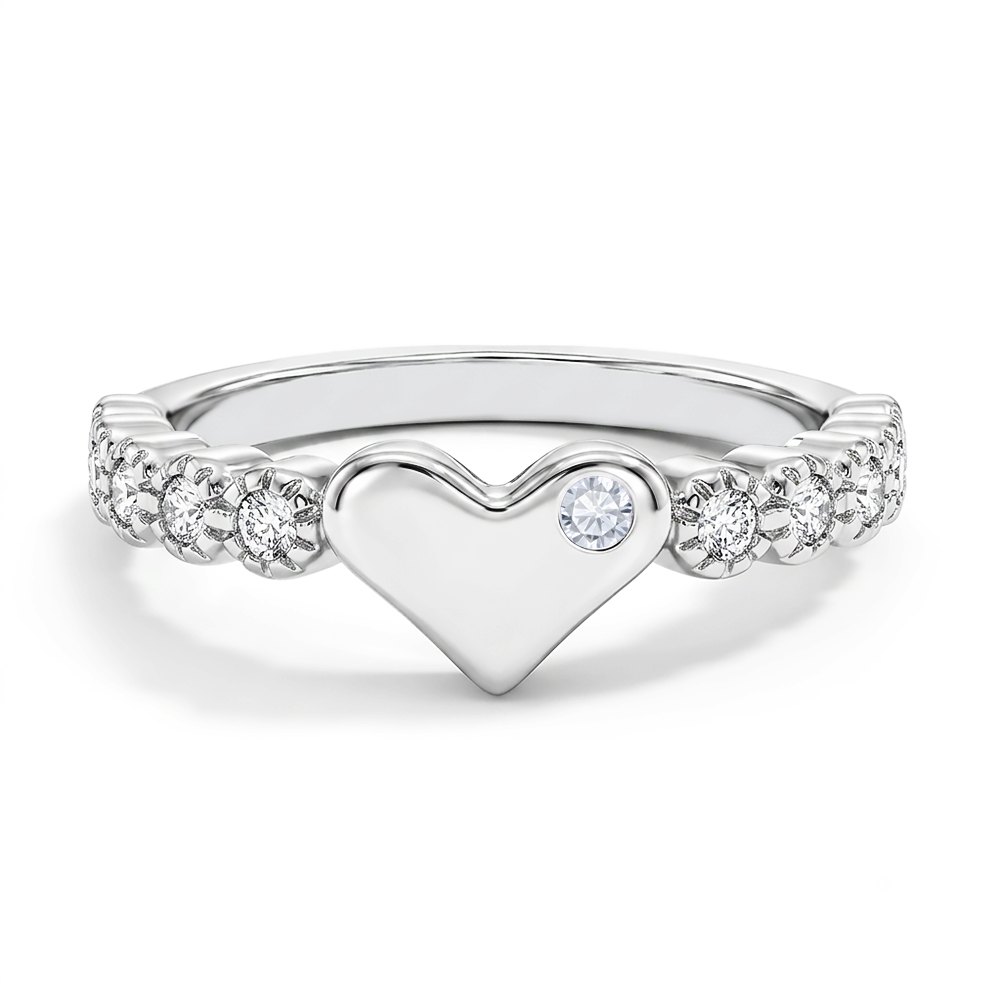 Clear Heart & Band CZ Size 2-5 Baby / Toddler / Kids Ring - Sterling Silver