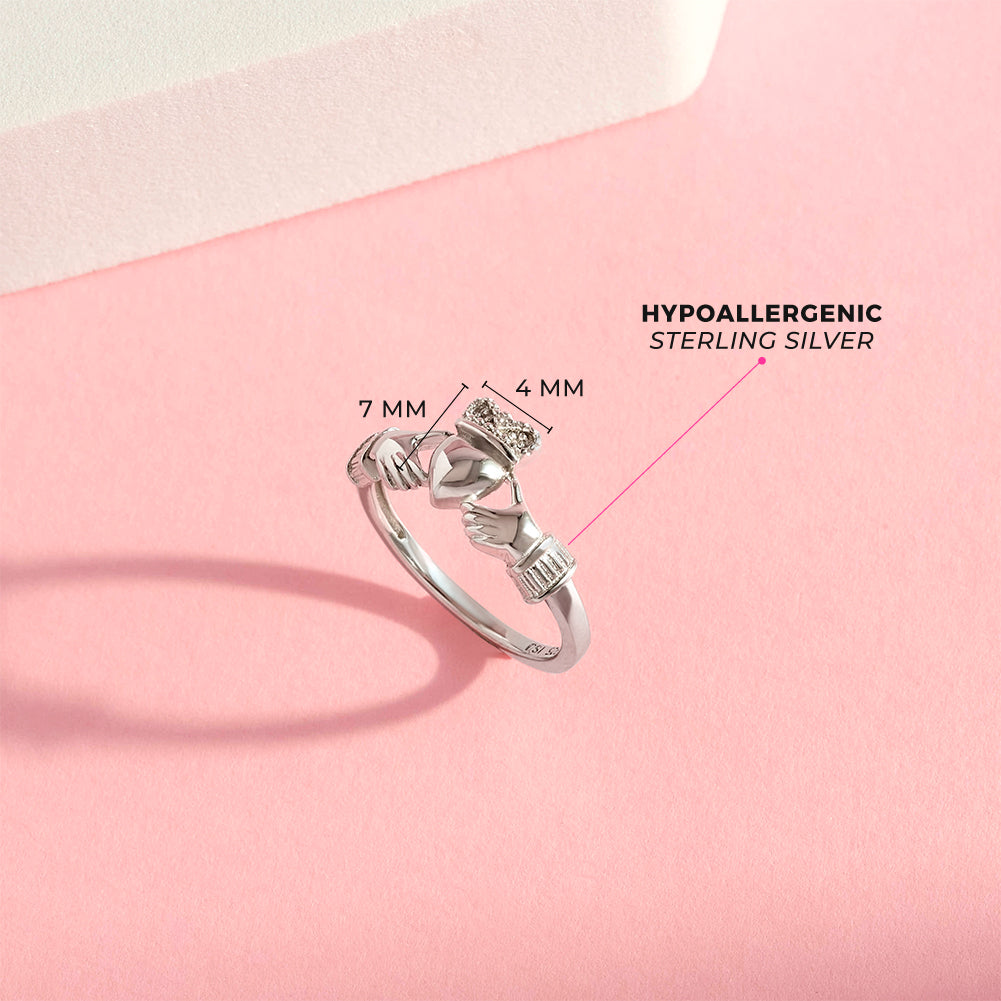 Bracciale Rigido Claddagh In Argento 925 Per Bambini – Design Celtico Irlandese, Espandibile