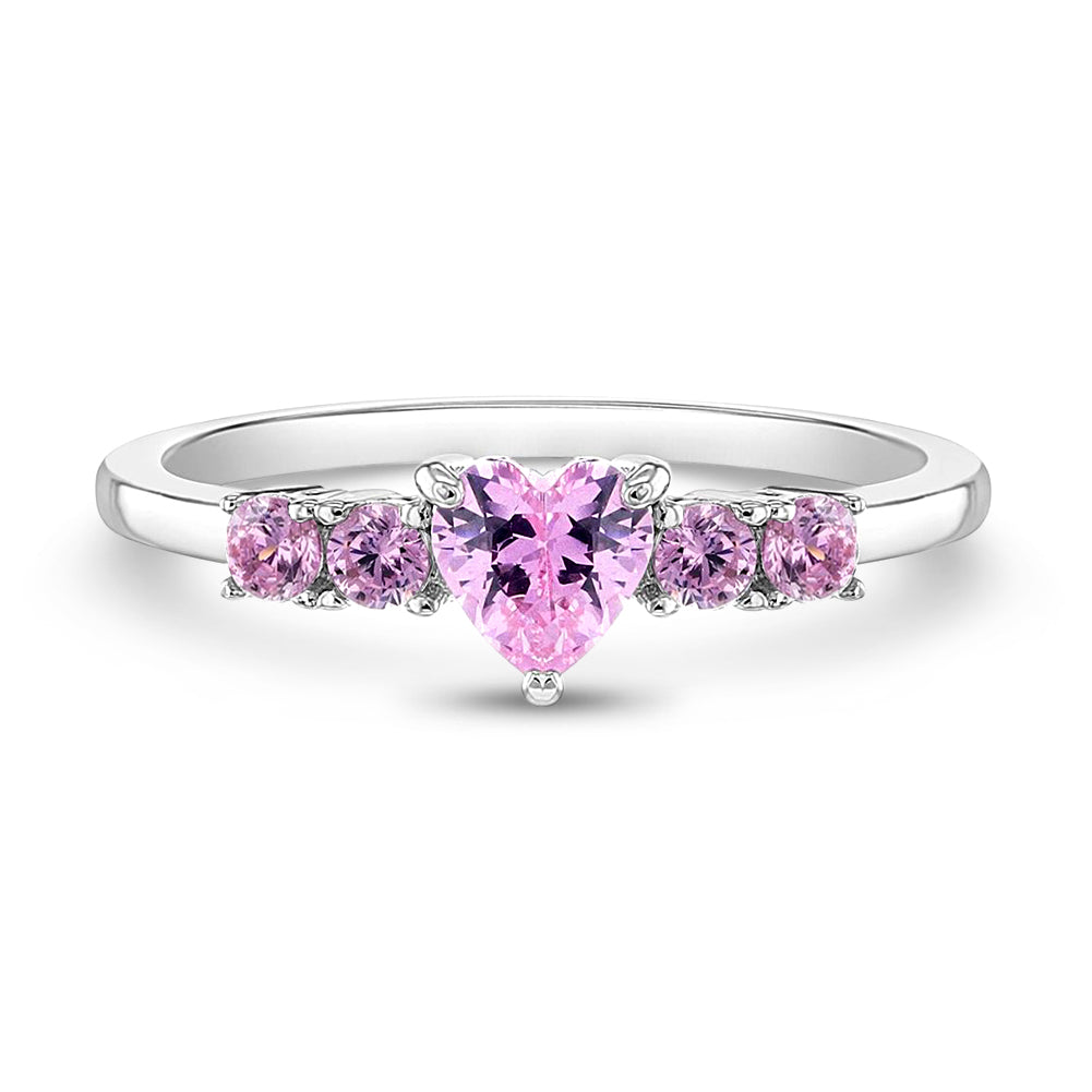 Pink Heart CZ Solitaire Size 2-5 Baby / Toddler / Kids Ring - Sterling Silver