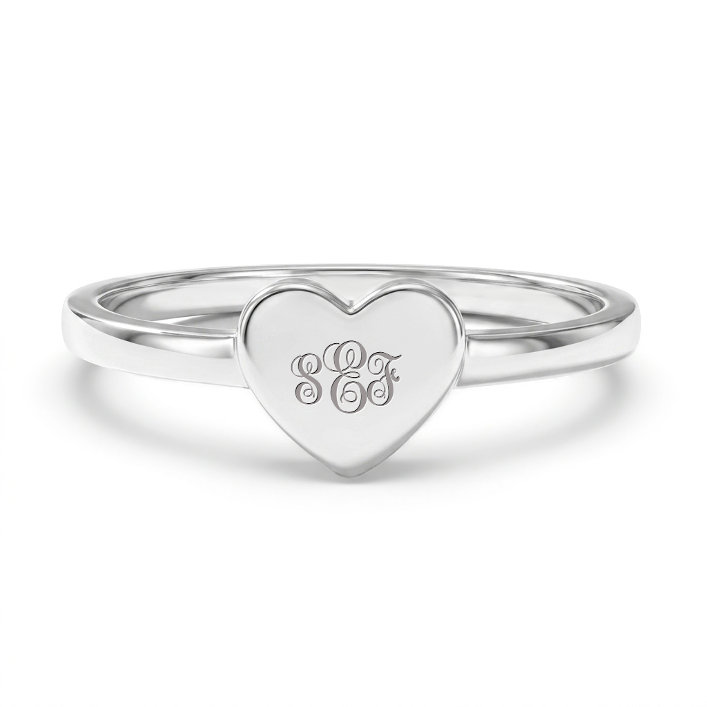 Polished Monogram Heart Size 2-5 Baby / Toddler / Kids Ring Engravable - Sterling Silver