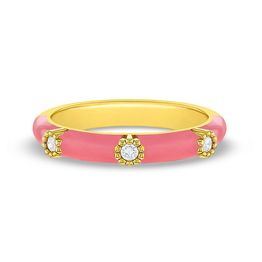 Pink Enameled CZ Size 5-7 Kids / Teen Ring Enamel - Gold Plated Sterling Silver