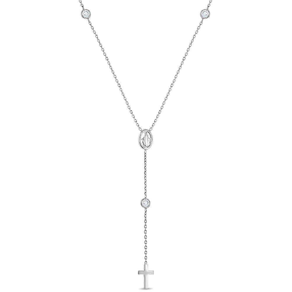 Dainty CZ Rosary & Cross Toddler / Kids / Girls Pendant/Necklace Religious - Sterling Silver