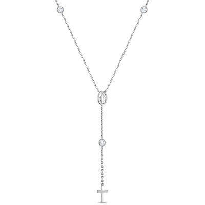 Dainty CZ Rosary & Cross Toddler / Kids / Girls Pendant/Necklace Religious - Sterling Silver