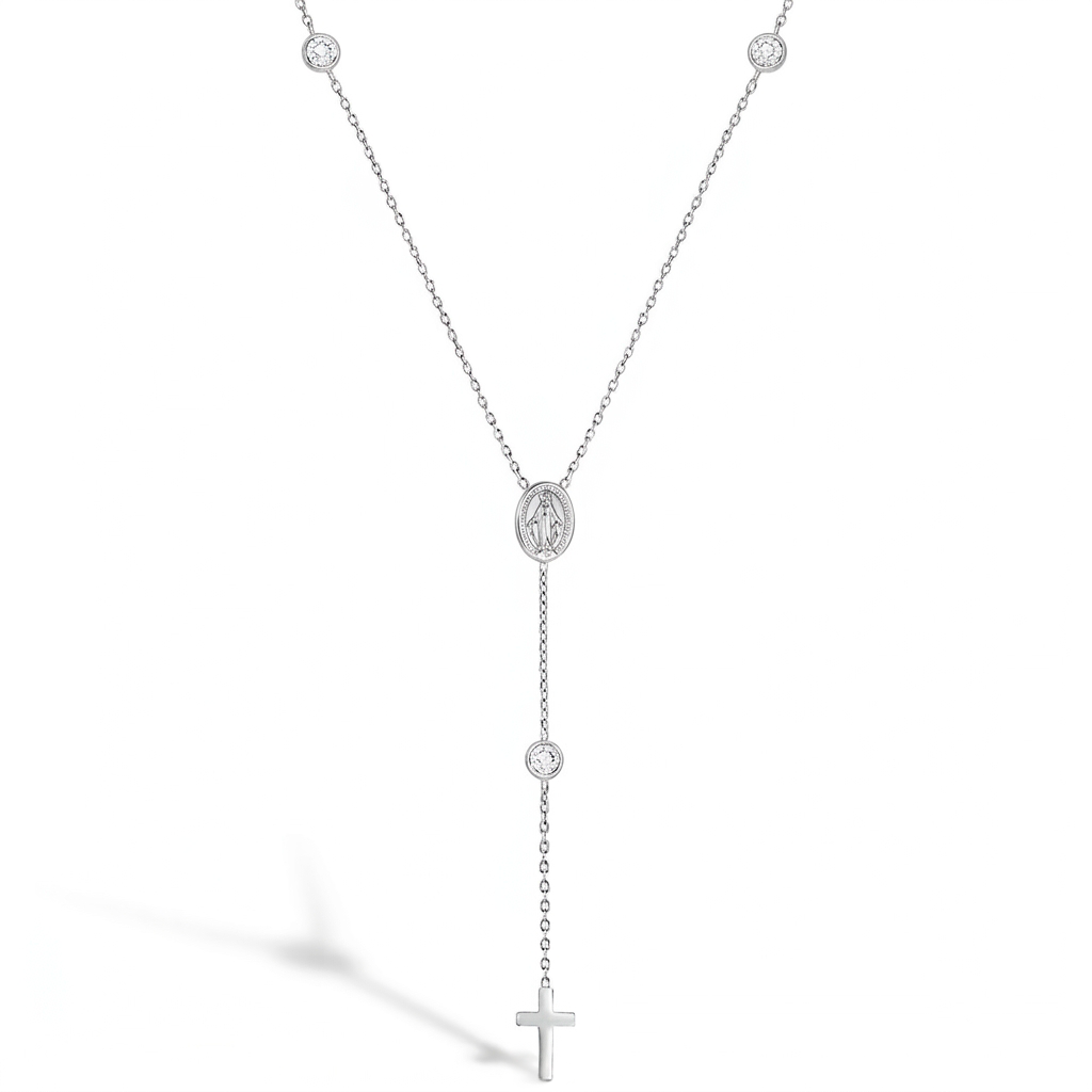 Dainty CZ Rosary & Cross Toddler / Kids / Girls Pendant/Necklace Religious - Sterling Silver