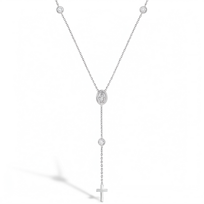 Dainty CZ Rosary & Cross Toddler / Kids / Girls Pendant/Necklace Religious - Sterling Silver
