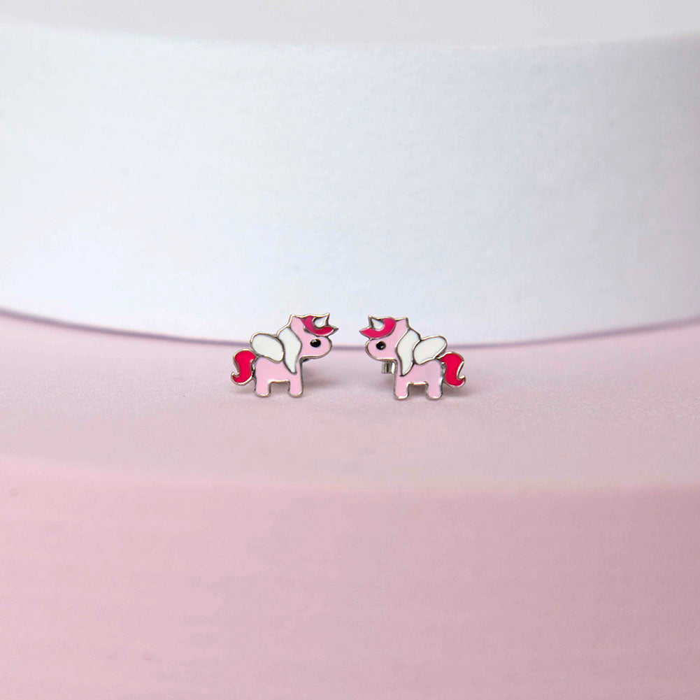 Tiny Pink Kids / Children's / Girls Earrings Enamel - Sterling Silver