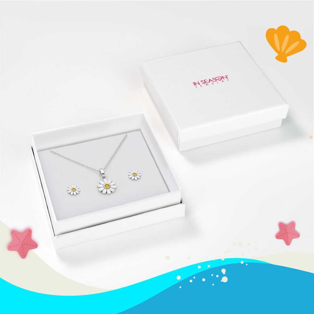 925 Sterling Silver The Perfect Daisy Necklace Jewelry Set For Children