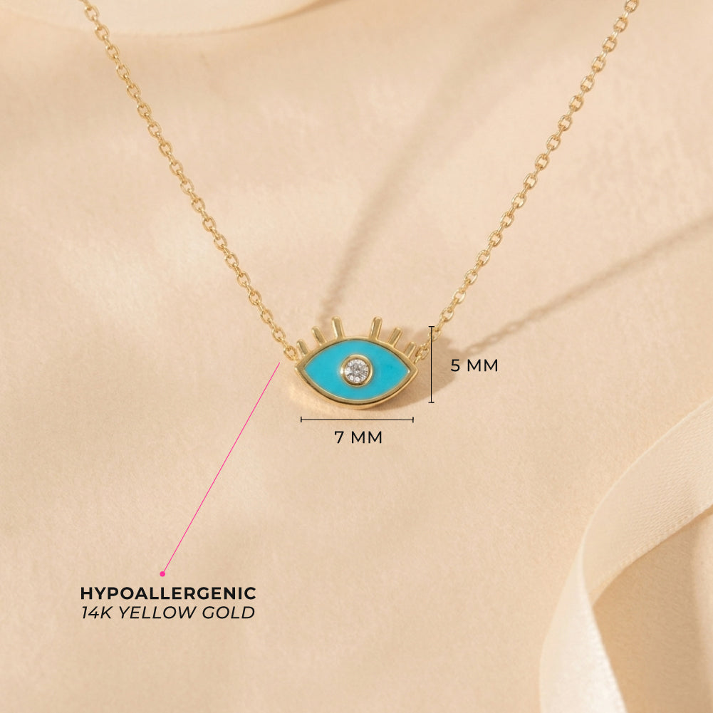 14k Gold Evil Eye 14" Preteen / Teen Necklace Enamel