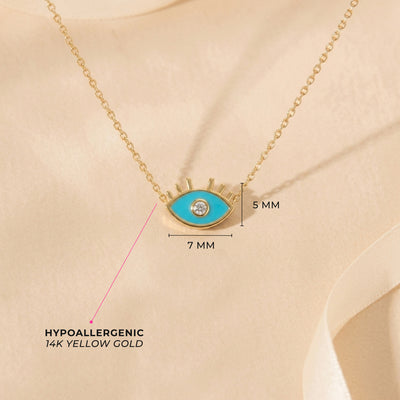 14k Gold Evil Eye 14" Preteen / Teen Necklace Enamel