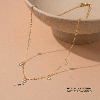 14k Gold Dainty Multicharm Aquamarine Preteen / Teen Necklace