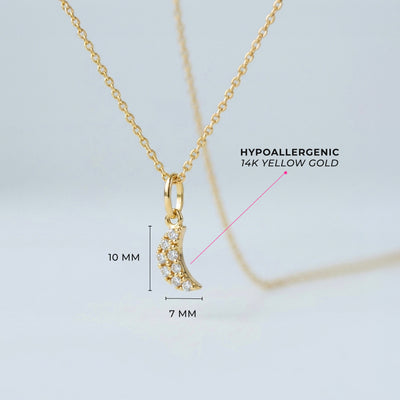 14k Gold Tiny CZ Encrusted Moon Baby / Toddler / Kids Pendant/Necklace