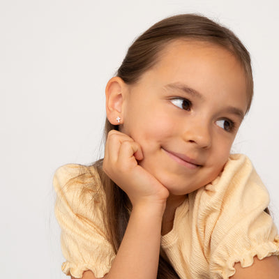 14k White Gold Classic Cubic Zirconia Jeweled Cross Baby / Toddler / Kids Earrings Safety Screw Back