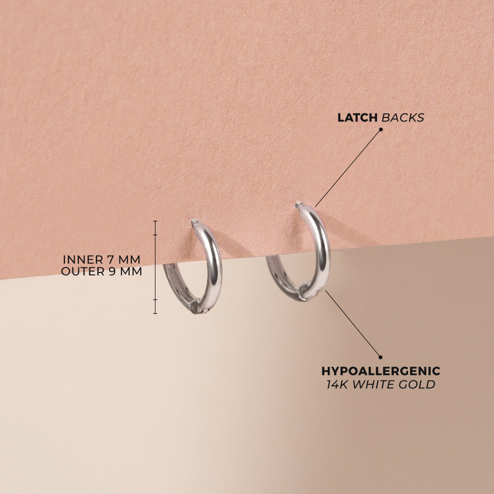 14k White Gold Mini Hoop 7mm Women's Earrings
