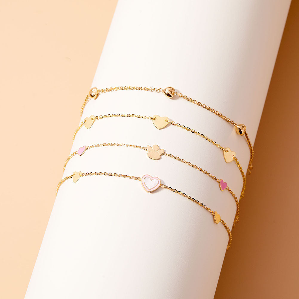 14k Gold 5"- 6" Mother of Pearl Heart Baby / Toddler / Kids Bracelet Enamel