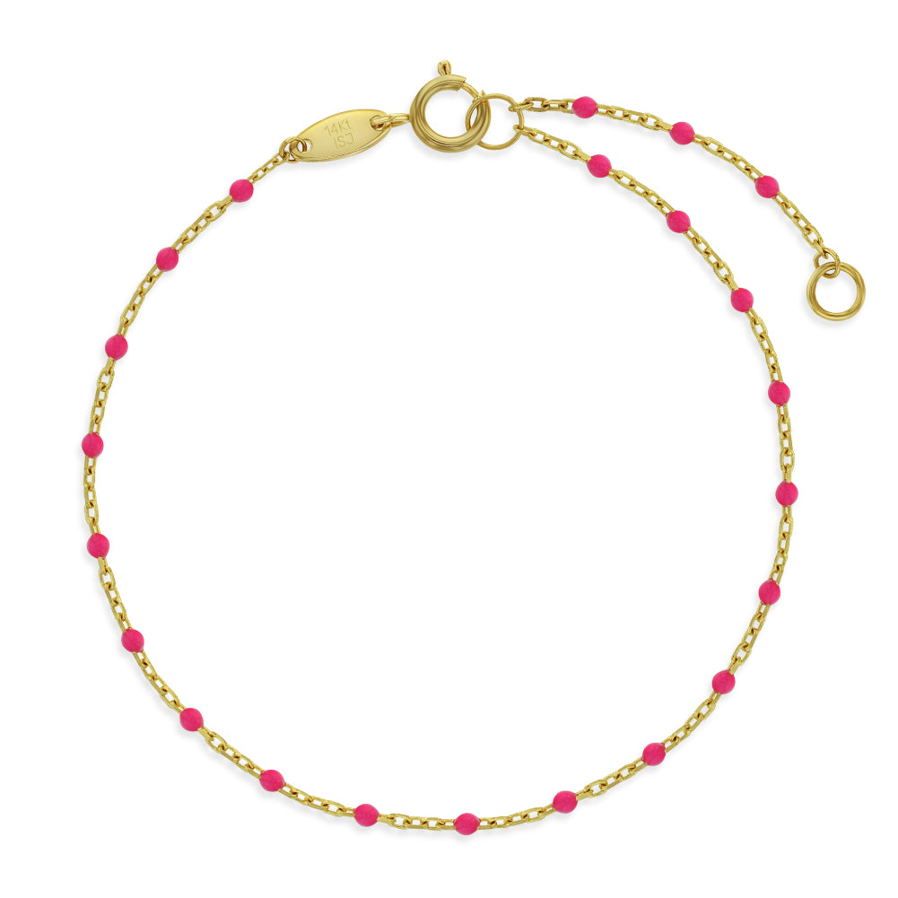14k Gold 5.5-6.5" Enamel Satellite Kids / Children's / Girls Bracelet