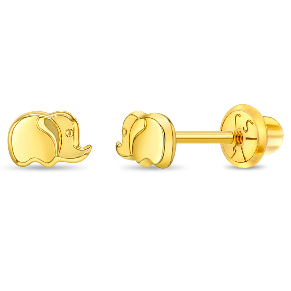 14k Gold Tiny Elephant 4mm Baby / Toddler / Kids Earrings Safety Screw Back