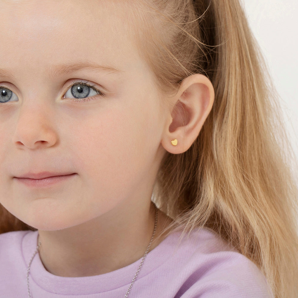 18k Gold Classic Polished Heart Baby / Toddler / Kids Earrings Safety Screw Back