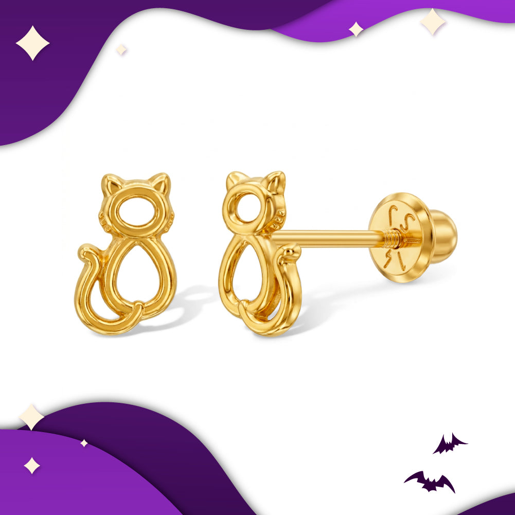 14k Yellow Gold Ghastly Kitten Earrings