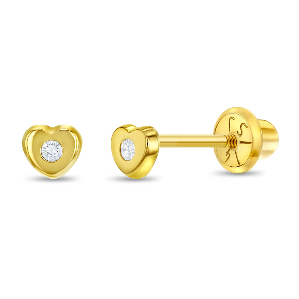 Children's 14K Gold-plated Heart Earrings With Tiny Czs and Screw Backs for  Little Girls, Kids, Toddler, Hypoallergenic Baby Earrings 