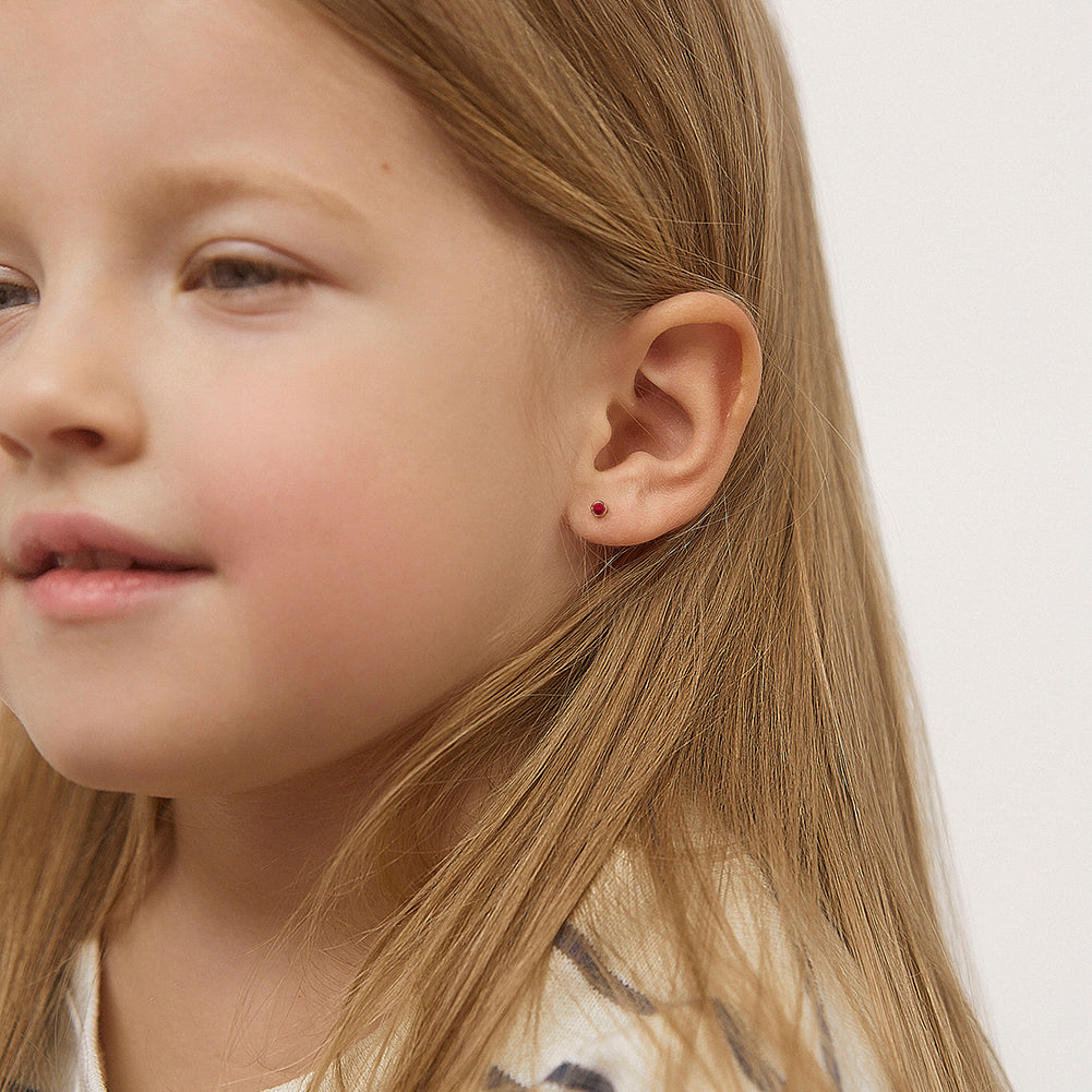 14k Gold Tiny Bezel Birthstone CZ Baby / Toddler / Kids Earrings Safet