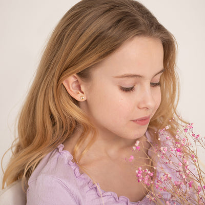 14k Gold Honey Bee Baby / Toddler / Kids Earrings Safety Screw Back Enamel