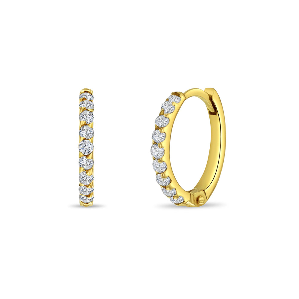 14k Gold Jeweled CZ Huggie 9mm Toddler / Kids / Girls Earrings