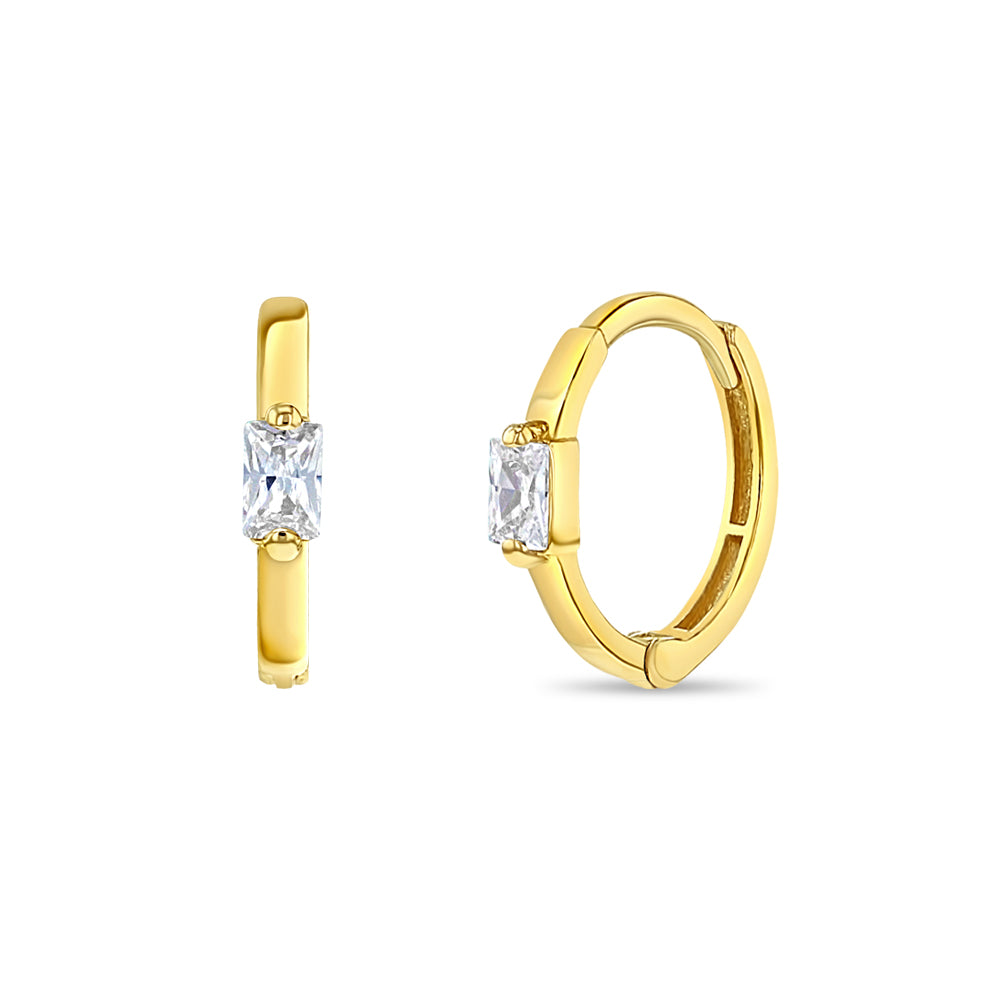 14k Gold Baguette Hoop CZ Women's Earrings