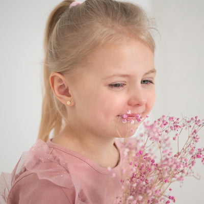 14k Gold Mother of Pearl Flower Toddler / Kids / Girls Earrings Safety Screw Back