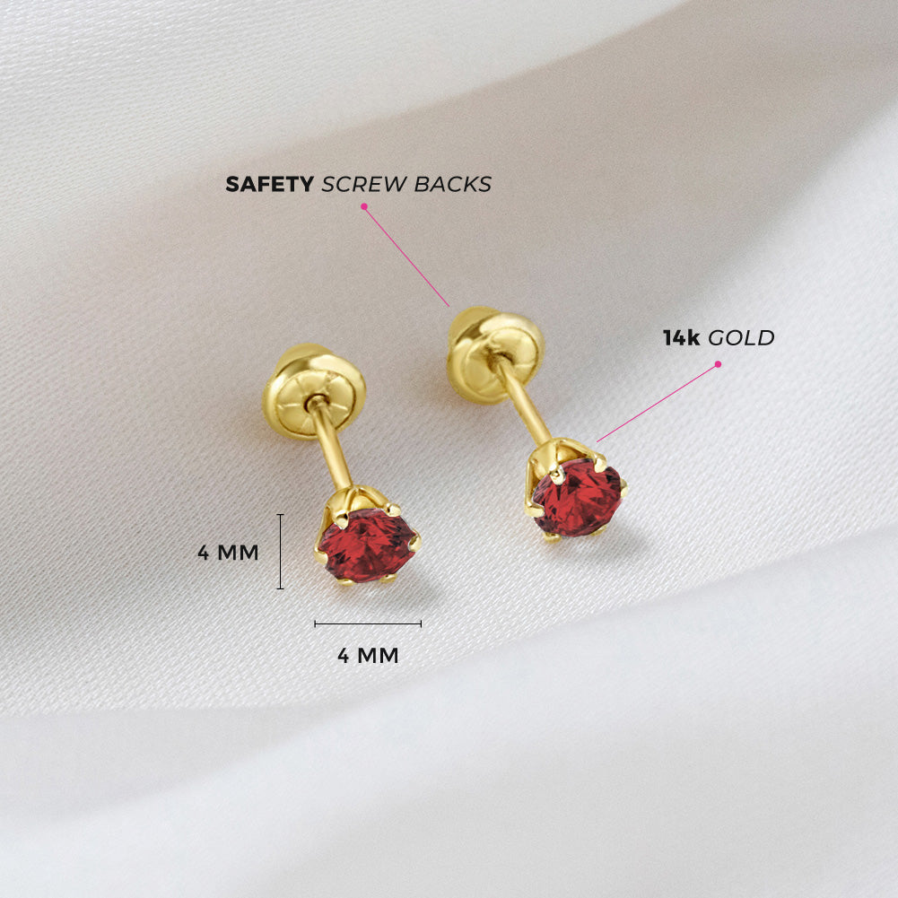14k Gold Radiant Prong Set CZ 4mm Baby Toddler Kids Earrings Safety Screw Back
