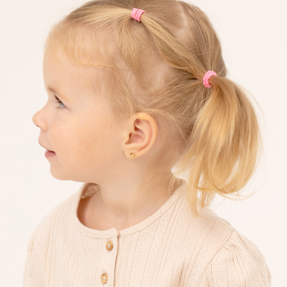 14k Gold Puffed Star Toddler / Kids / Girls Earrings Safety Screw Back