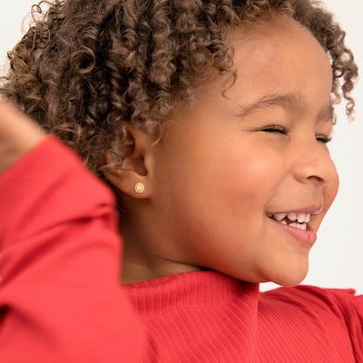 14k Gold Round Engravable Toddler / Kids / Girls Earrings Safety Screw Back