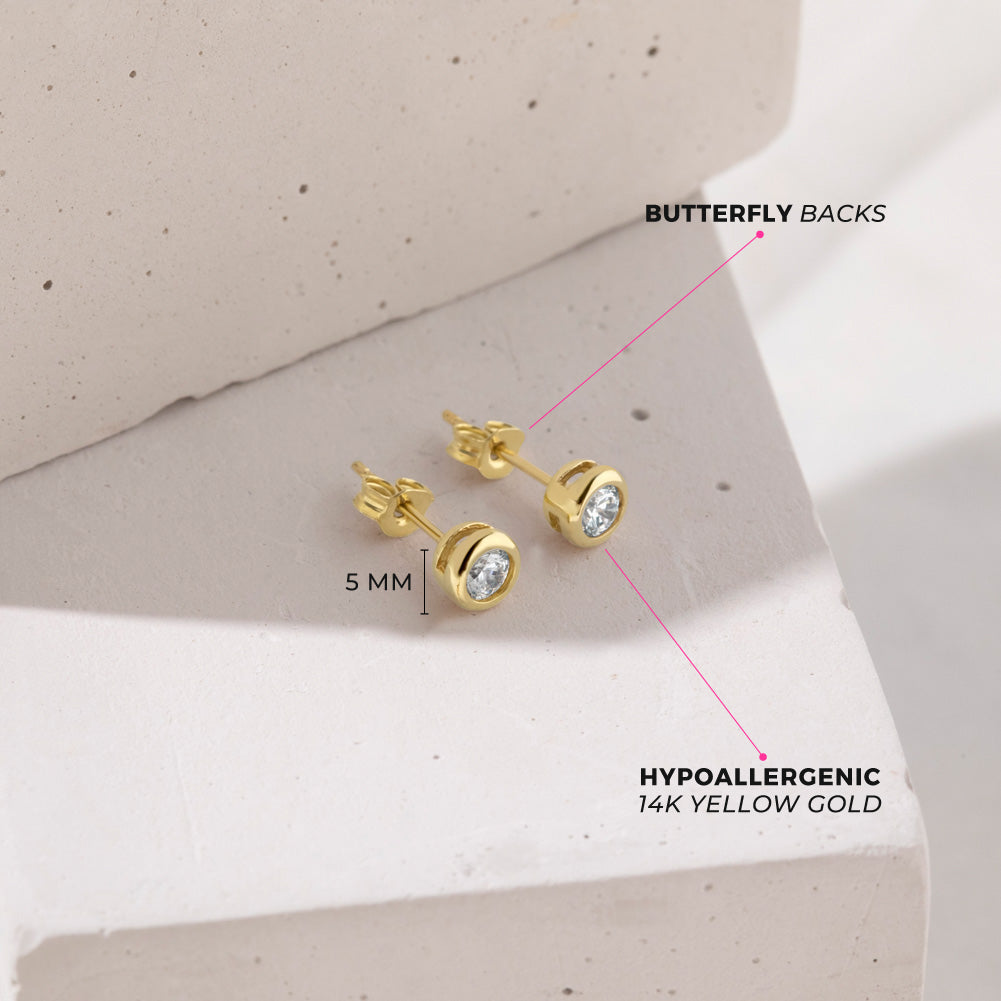 14k Gold Sparkling Bezel Set Kids / Children's / Girls Earrings