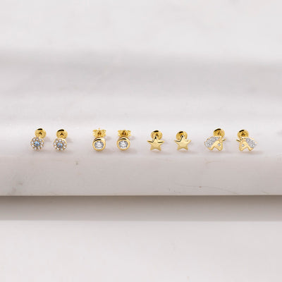 14k Gold Puffed Star Toddler / Kids / Girls Earrings Safety Screw Back